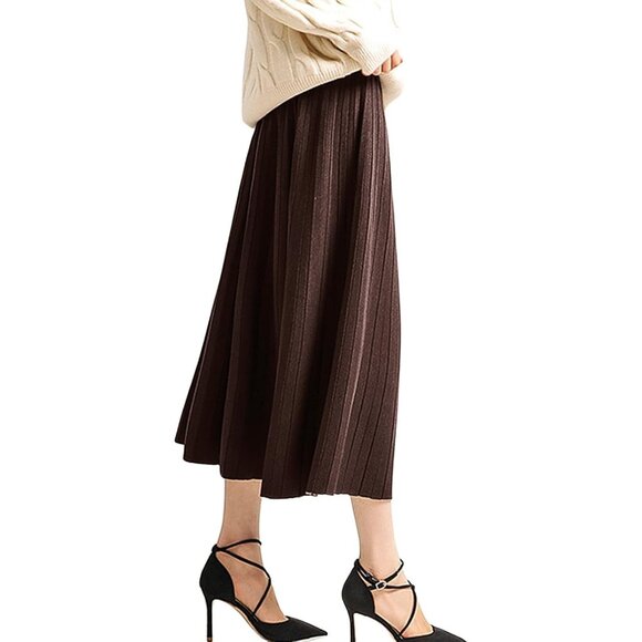 Elegant Women's Reversible Stretchy A-Line Midi Skirt - Winter Warmth in Caramel - Picture 2 of 5